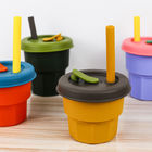 Reusable Nontoxic Silicone Cup With Straw , Portable Silicone Smoothie Cup