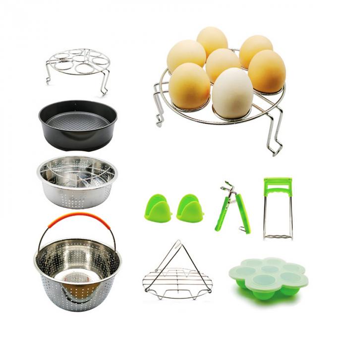 10 Pcs Kitchen Accessories for 5,6,8 Qt, Steamer Basket Egg Rack Springform Pan Silicone Pot Holder Egg Bites Mold with recipe