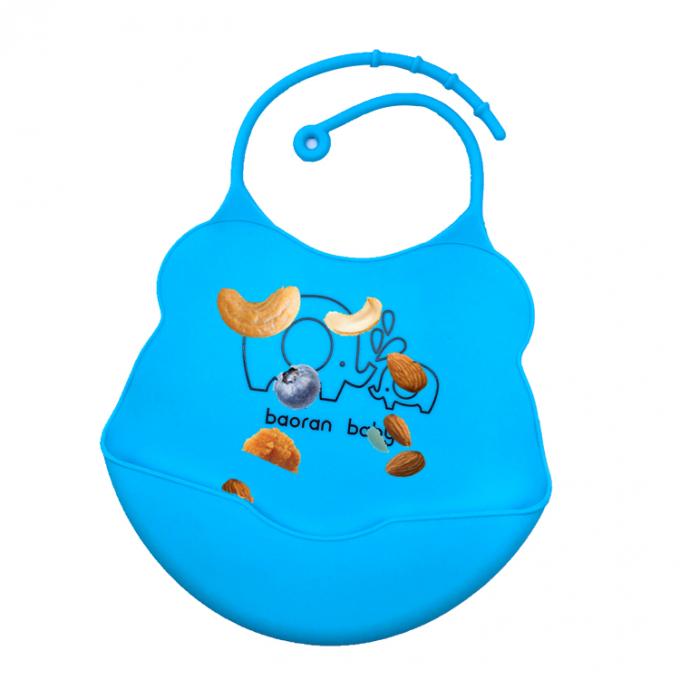 Adjustable Snaps Portable Easy Clean Crumb Catcher Silicone Feeding Drool bib with Large Pocket for NewBorns Infant Baby Toddler