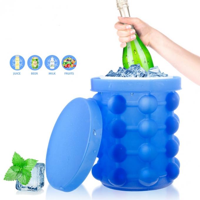 Large Outdoor Standing Capacity Dual-chamber Silicone Ice Trays Molds Genie Bucket Ice Cube Maker with Ice Clip and Lid