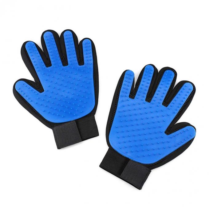 Five Finger Pet Hair Remover Glove , Pet Grooming Glove Adjustable Comfort Fit