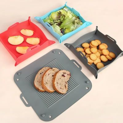 Reusable Kitchen Baking Tool Heatproof , Silicone Air Fryer Basket With Hand Clips