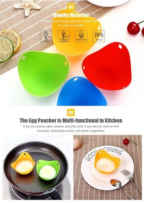 Multicolor Silicone Kitchen Utensils Reusable , Odorless Silicone Egg Poacher Cups